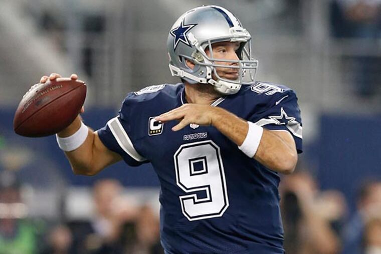 Dallas Cowboys quarterback Tony Romo (9) throws in the pocket against the Philadelphia Eagles at AT&T Stadium. (Matthew Emmons/USA Today)