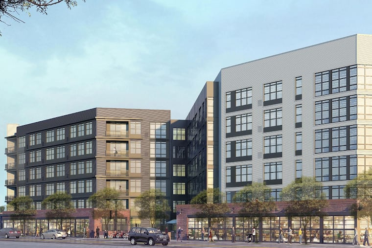 Artist's rendering of planned 3700 Lancaster apartment complex, as seen from Powelton Avenue.