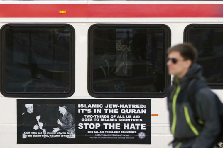 The anti-Muslim ad is seen on a SEPTA bus that sparked a review of the ads SEPTA should accept.