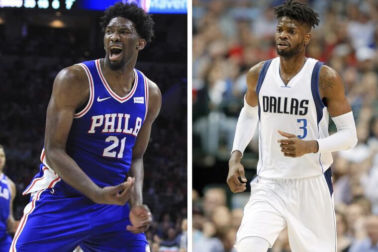 Nerlens Noel (right) will get his first shot at Joel Embiid as an opponent on Saturday.