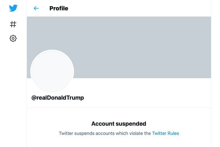 A screenshot of Donald Trump's suspended Twitter account.