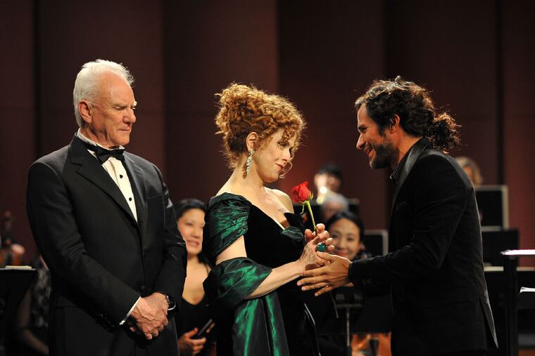 What are you doing after the show? (From left) Malcolm McDowell, Bernadette Peters, and Gael Garcia Bernal in the series "Mozart in the Jungle," which purports to show the down-and-dirty secrets of classical musicians.