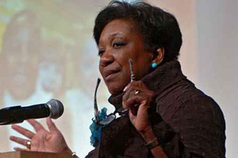 In this file photo, schools superintendent Arlene Ackerman speaks to the district's principals and vice principals. (Clem Murray / Staff)