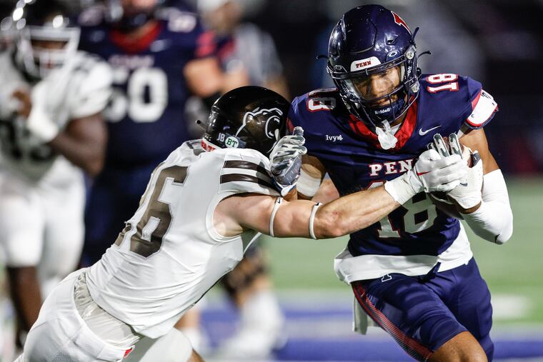 Penn's Jared Richardson, seen here in an earlier game, had a three-touchdown day and now sits on over 2,000 receiving yards in the Quakers' win over Columbia on Saturday.