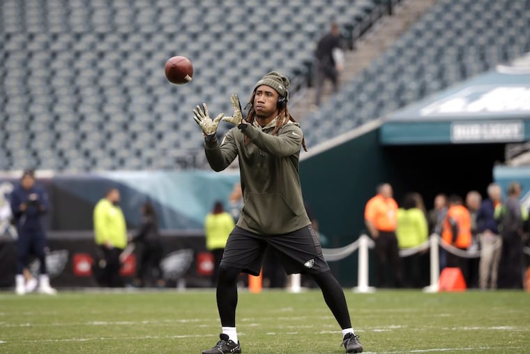 Philadelphia Eagles' Ronald Darby warms up before an NFL football game against the Denver Broncos, Sunday, Nov. 5, 2017, in Philadelphia. (AP Photo/Matt Rourke).