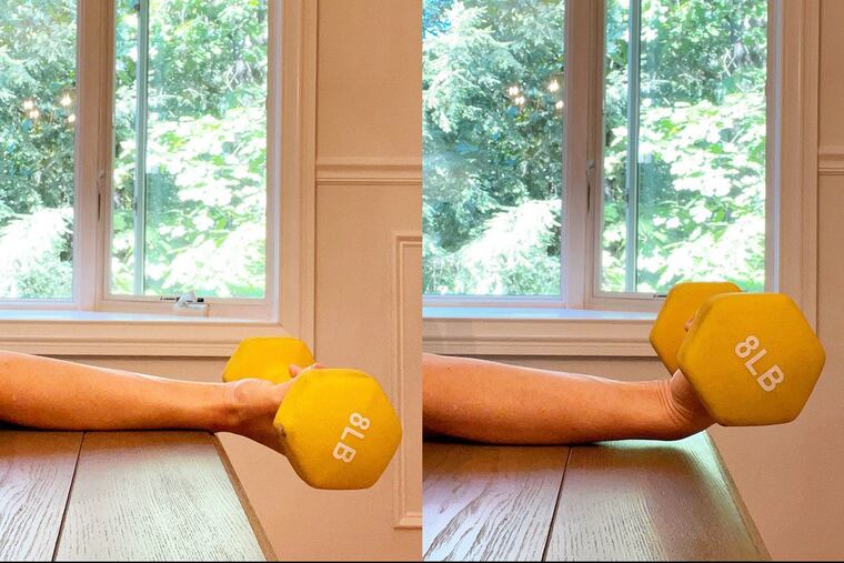 Ashley demonstrates a wrist curl.