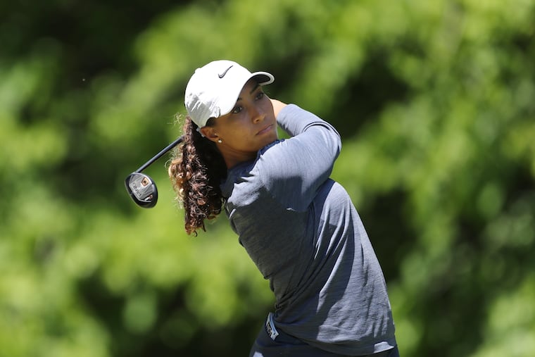 Cheyenne Woods drives on the seventh hole during the second round of the LPGA Volvik Championship golf tournament at the Travis Pointe Country Club Friday, May 25, 2018, in Ann Arbor, Mich. (AP Photo/Carlos Osorio)