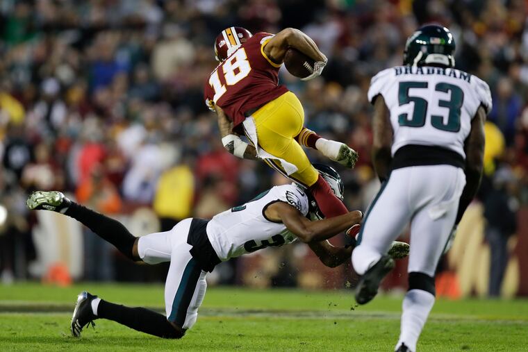 Rasul Douglas, here stopping Washington wide receiver Josh Doctson, has picked up his game in recent weeks. So has the Eagles defense.
