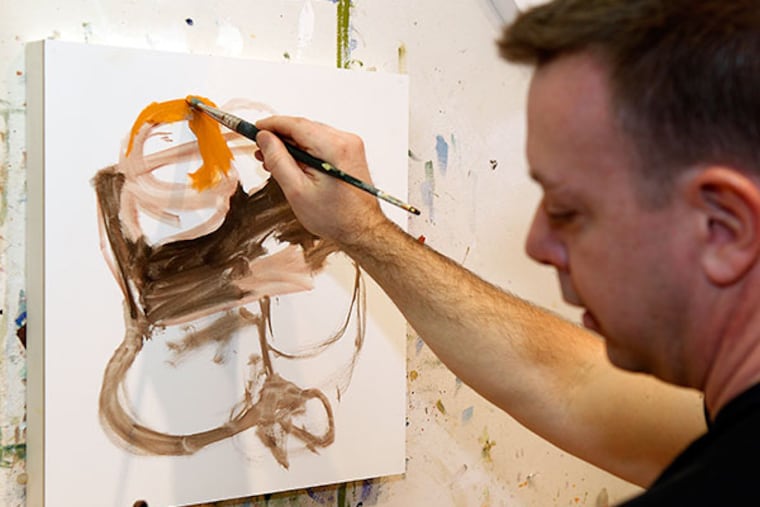 Mike Geno paints a dish called Scallops with Black Pudding celery root at his small studio on February 8, 2014. ( AKIRA SUWA / Staff Photographer )