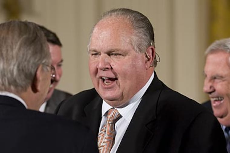 Rush Limbaugh's fight with RNC chairman Michael Steele has become a rallying point for Democrats. (J. Scott Applewhite/AP file photo)
