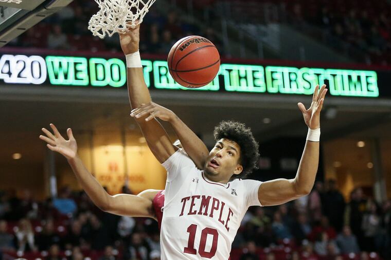 Jake Forrester (10) led Temple with 14 points in the Owls' 68-52 loss at SMU.