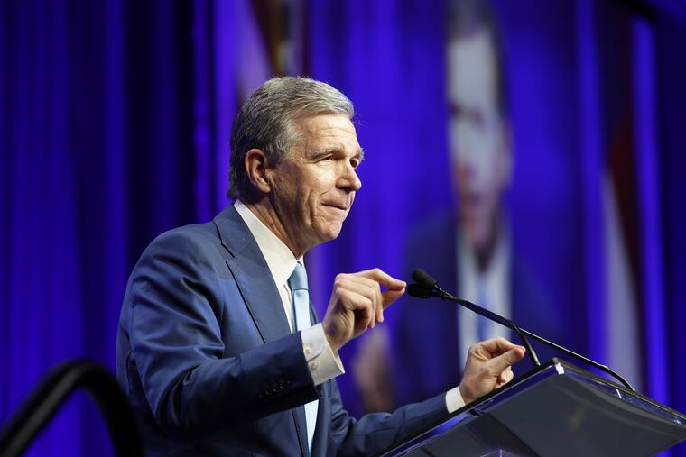 N.C. Gov. Roy Cooper speaks at the North Carolina Democratic Unity Dinner fundraiser in Raleigh, N.C., on Saturday, July 20, 2024.
