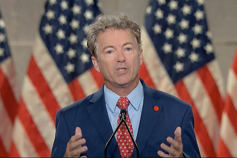 U.S. Sen. Rand Paul (R., Ky.) speaks from Washington during the second night of the Republican National Convention on Tuesday.