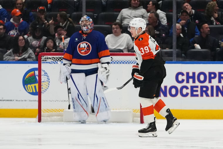 Flyers' Matvei Michkov (right) scored his 17th goal of the season in the second period.