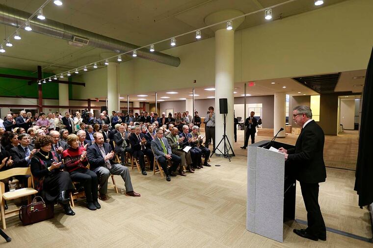 Drexel President John Fry speaks about the new Drexel-owned space at 3001 Market St. for collaborative offices on Dec. 2, 2015.
