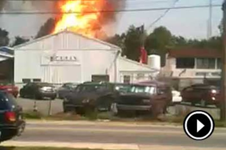 A fire rages after a pair of propane tanks exploded in Glenolden on Wednesday afternoon.