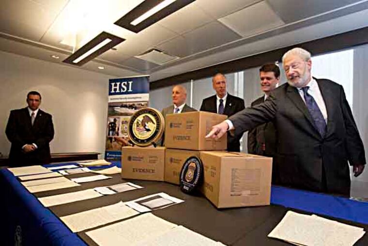 Henry Mayer, a representative of the US Holocaust Memorial Museum points to pages of the Rosenberg Diary after the press conference.At a news conference held Thursday at the ICE and Homeland Security offices in Wilmington Federal officials and a Representative from the US Holocaust Museum in Washington announced the seizure of the long lost Rosenberg Diary that was kept by a close confidant of Adolf Hitler. Some of the seized documents were in the possession of Dr. Robert Kempner,a german lawyer who fled Germany and at some point lived in Lansdowne. ( ED HILLE / Staff Photographer)