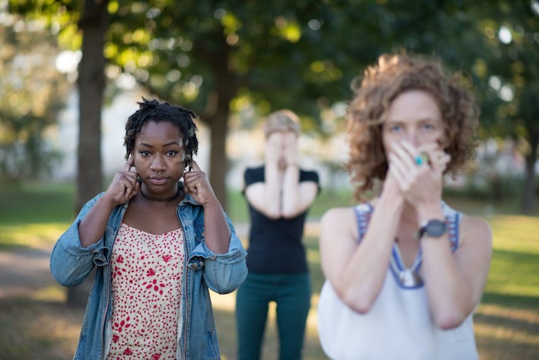 “The Gap” at the Azuka Theatre stars (from left) Ciera Gardner, Maggie Johnson, and Alice Yorke.