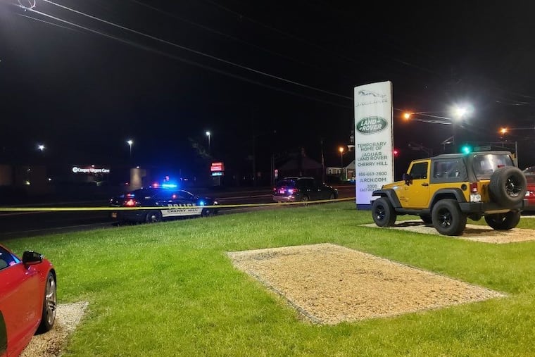 A Camden woman was found dead inside a burning car on the night of April 16 in this car dealership parking lot in Cherry Hill.