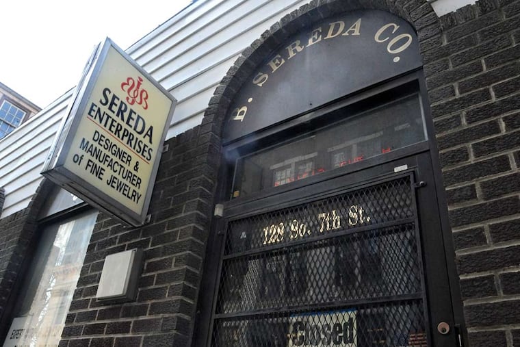Exterior photo of the closed Sereda jewelry store March 23, 2015 located at 128 S. 7th Street in Philadelphia. The owner of the store, Boris Sereda, shot and killed his wife and then killed himself Sunday afternoon, March 22, 2015, in their Northampton, Bucks County, home. ( CLEM MURRAY / Staff Photographer )