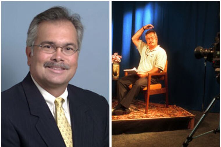 Dave Bashore, seen left in 2006, was fired in April as Radnor's Township Manager. He's seen right in a public access show in 2001.
