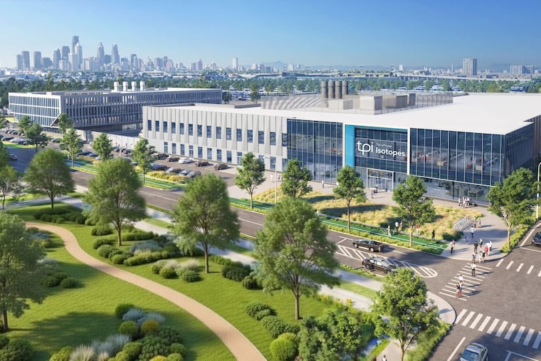 TerraPower Isotopes plans to invest $450 million in a South Philadelphia factory, shown here in an architectural rendering, that will produce radioactive molecules for use in cancer research and potential treatments.