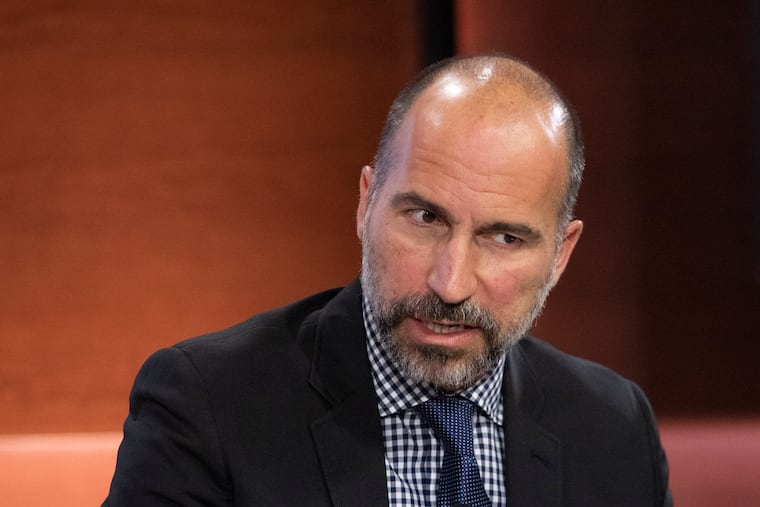 Uber CEO Dara Khosrowshahi speaking at an event in September.