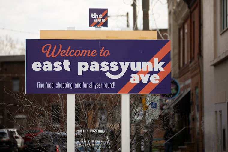 Signage greets visitors to East Passyunk Avenue in Philadelphia, Pa. on Wednesday, March 20, 2024.