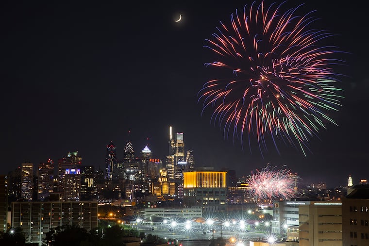 Fireworks on the Delaware River as seen from Camden, N.J.