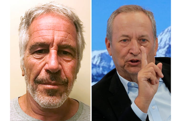This combination photo shows Jeffrey Epstein, left, and former U.S. Treasury Secretary Larry Summers