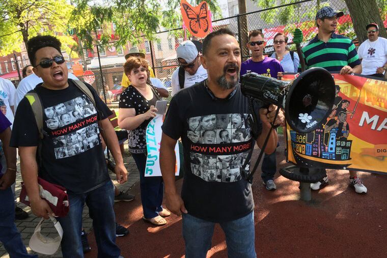 Local immigrant advocates and their allies march from 9th and Federal Streets in South Philadelphia to City Hall.