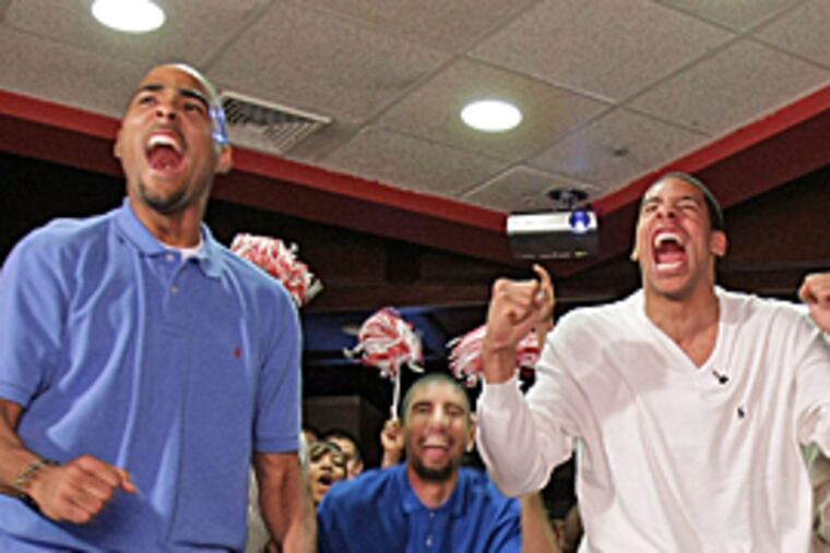 Owls players (from left) Luis Guzman, Rafael DeLeon and Mark Tyndale react as they are matched with Michigan State.
