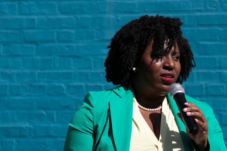 State Rep. Joanna McClinton speaks during a rally against gun violence at Mitchell Elementary in Southwest Philadelphia in 2021.