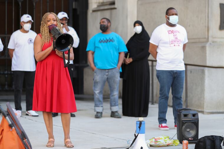 City Councilmember Jamie Gauthier speaks during a rally to stop gun violence outside of City Hall in Philadelphia on Friday, March 26, 2021. Activist Jamal Johnson and those who attended called on Mayor Kenney to invest more in communities and to do more to stop gun violence beyond just rhetoric.