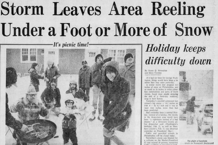Inquirer front page on the day after the Presidents' Day snowstorm of 1979.