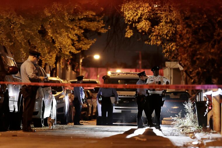 Police on the 5400 block of Chancellor Street in Philadelphia on Sunday, November 10, 2024. An interaction with a man there may have resulted in a carjacking and police involved shooting.