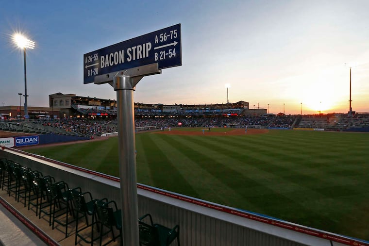 A section of outfield seats at Coca-Cola Park in Allentown, home of the Lehigh Valley IronPigs, is named Bacon Strip.