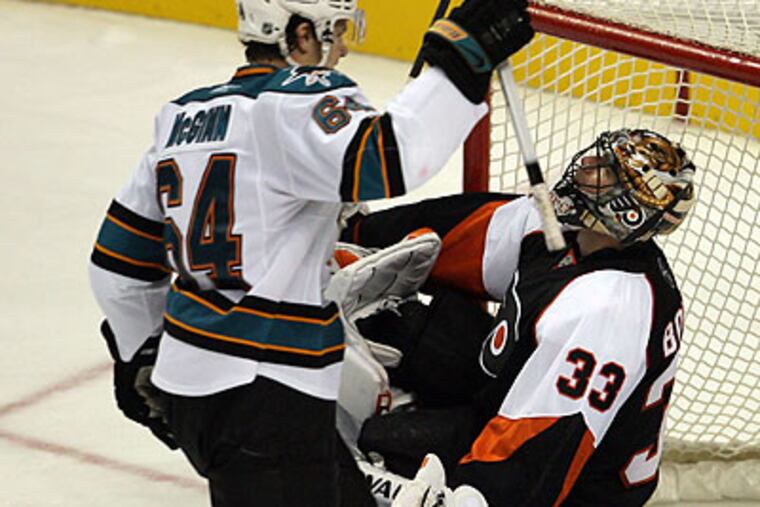 Brian Boucher allowed four questionable goals in the Flyers' loss to the Sharks. (Yong Kim/Staff Photographer)