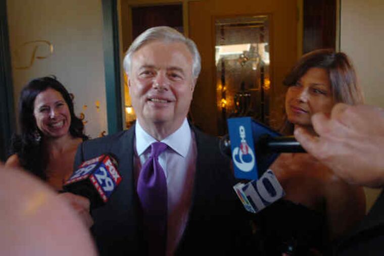 Engagement party last night in South Philly drew, of course, the happy couple (above), Vince Fumo and (right) his fiancee, Carolyn Zinni; also, Joey Vento (left), owner of Geno's; and City Council President Anna Verna (below).