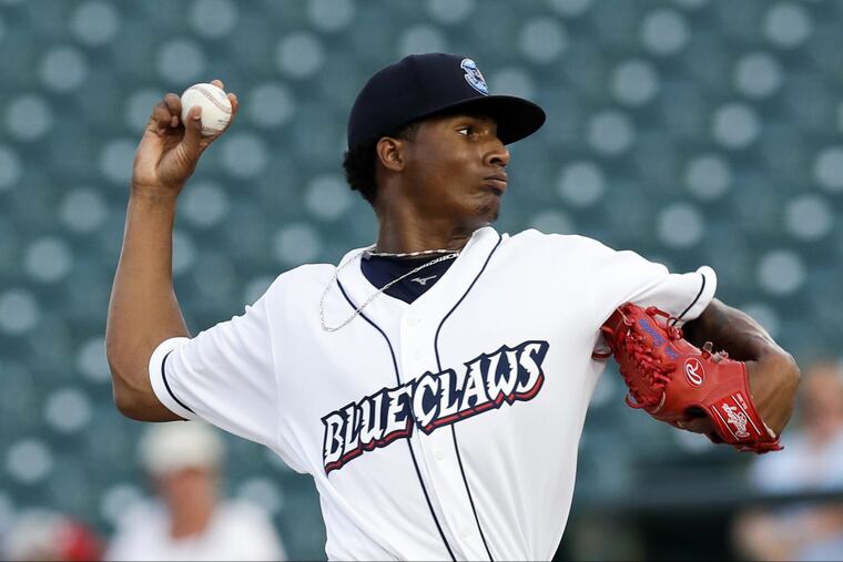 Sixto Sanchez pitching for Lakewood against Rome last July.