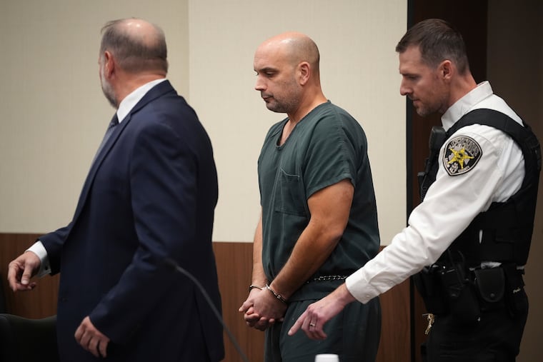 Sean M. Higgins, the driver charged with killing NHL hockey player Johnny Gaudreau and his brother Matthew as they bicycled on a rural road, appears at the Salem County, N.J., Courthouse, Tuesday, Nov. 12, 2024, in Salem, N.J.
