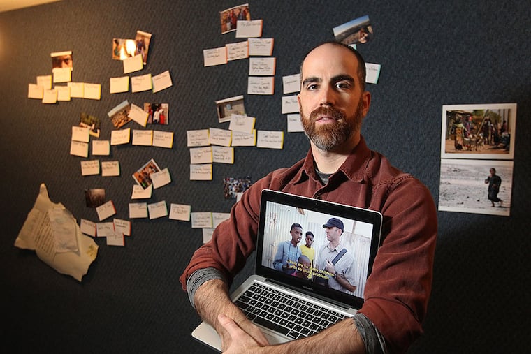 Chris Cotter is completing work on a documentary, "Refugee: The Eritrean Exodus," in West Chester, where he also teaches children how to play drums and where his rock band records. MICHAEL BRYANT / Staff Photographer