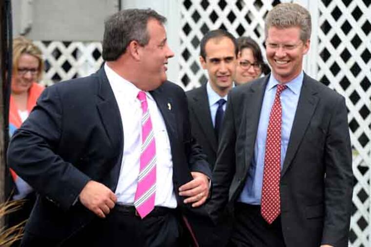 New Jersey Gov. Chris Christie and U.S. Housing and Urban Development (HUD) Secretary Shaun Donovan, right, attend a a news conference Monday, April 29, 2013, in Highland, N.J., announcing his approval of New Jersey's disaster recovery plan to help homeowners and businesses following Hurricane Sandy. (AP Photo/Northjersey.com, Amy Newman)