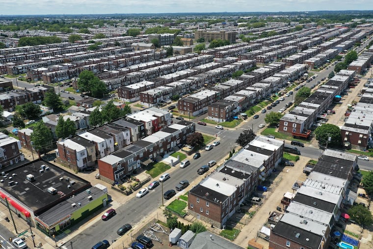Homes in the Mayfair section of Philadelphia, where Evgenii Sadrislamov lived with his mother.
