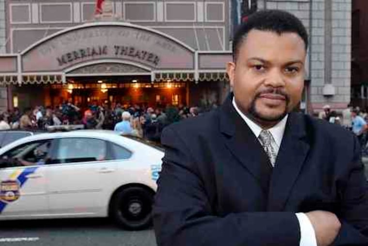 Filmmaker Tigre Hill outside the Merriam Theater, where his movie "The Barrel of a Gun" was screened.