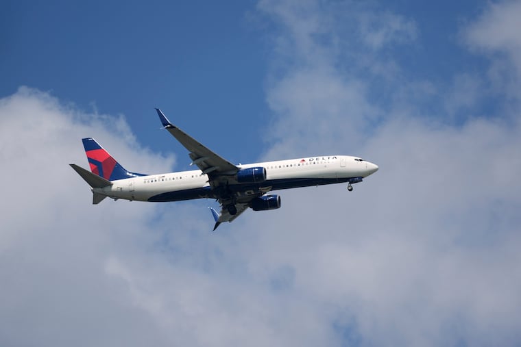 A Delta Airlines plane lands at Sarasota Bradenton International Airport in Florida on March 28, 2025.
