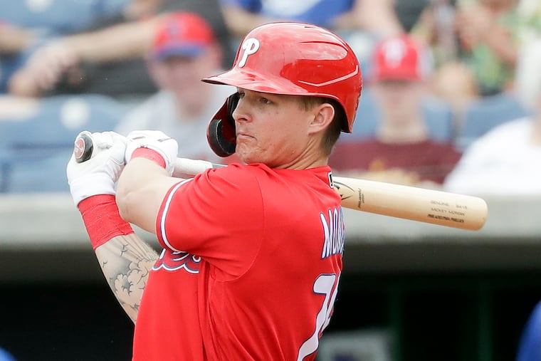 Mickey Moniak, here at spring training in February, will get a taste of the big leagues.