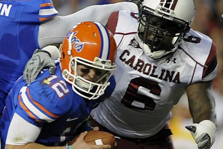 South Carolina's Melvin Ingram could be the "high motor" defensive lineman the Eagles are in search of. (Phil Sandlin/AP File Photo)