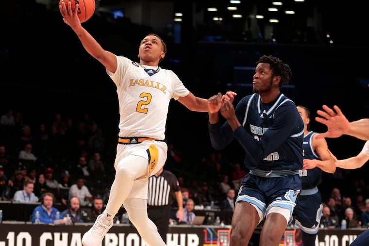 La Salle's Jhamir Brickus (left), shooting during a game against Rhode Island, finished with 13 points in the season-ending loss.