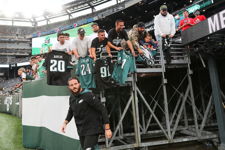 Philadelphia Eagles linebacker Alex Singleton (49) before the start of a preseason game against the Jets in August.